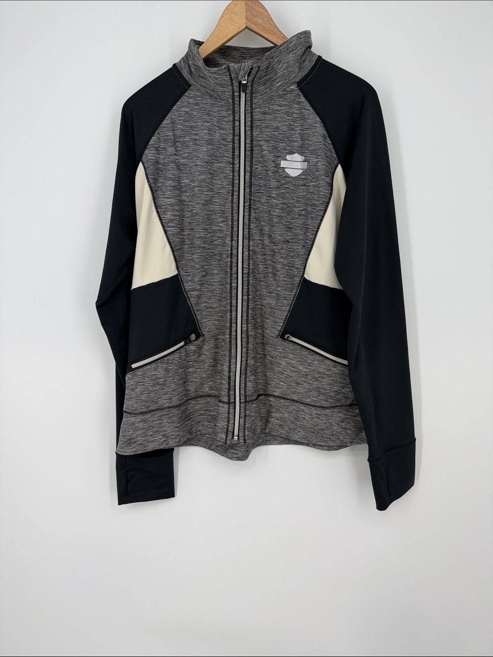 Harley-Davidson Gray, Black and Cream Athletic Zip Jacket Ladies size 2XL